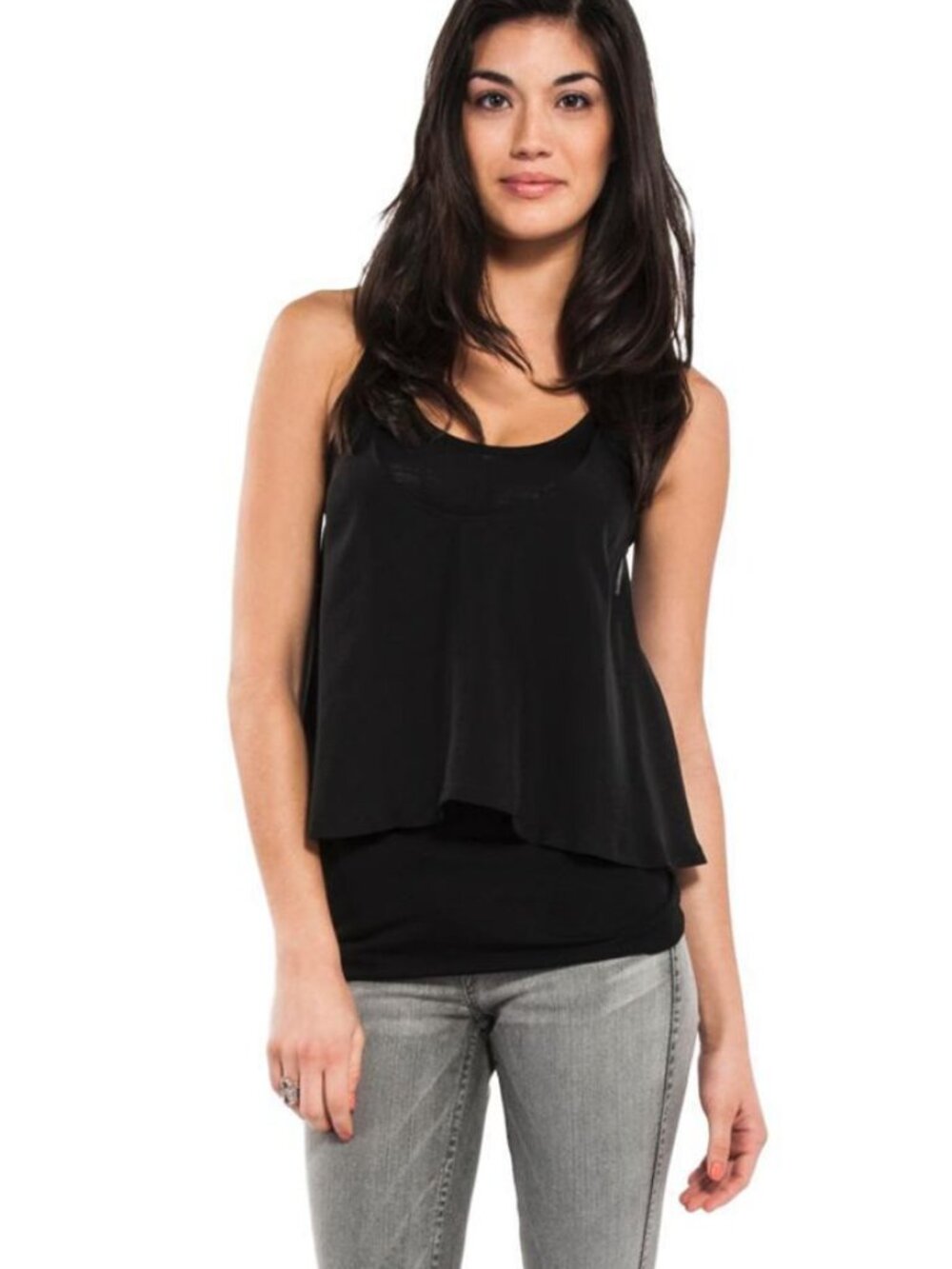 Mackage Layered Top Black WSJR-T089 Chiffon Sheer Designer NEW Shirt Tank Small